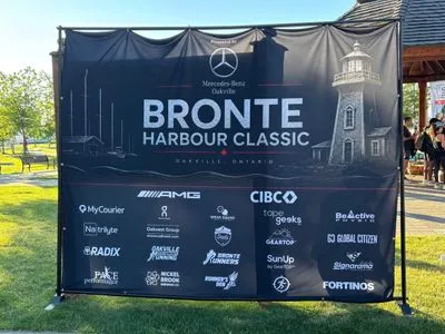 Bronte Harbour Classic 5K 2026 official race photo: Festival, Mercedes-Benz Oakville, CIBC, ON Running, RadixGym, Global Citizen, Be Active Physio, Fortinos.