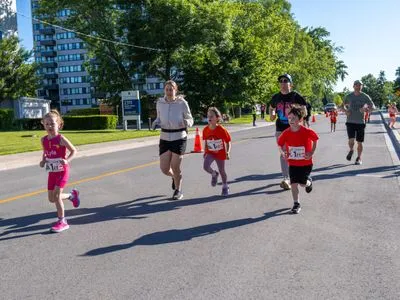 Bronte Harbour Classic 5K 2026 official race photo: Kids 1K, Bib 1, Speak Squad.